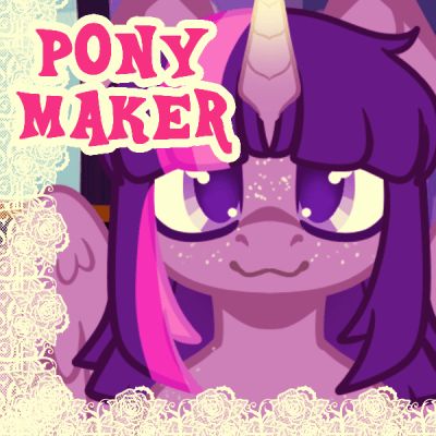 a pony with pink hair and horns on it's head, next to the words pony