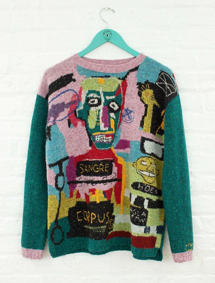 Patchwork, Vintage, Art Sweater, Basquiat Art, Graphic Sweaters, Tweed, Jean Michel Basquiat, Ugly Sweater, Handarbeit