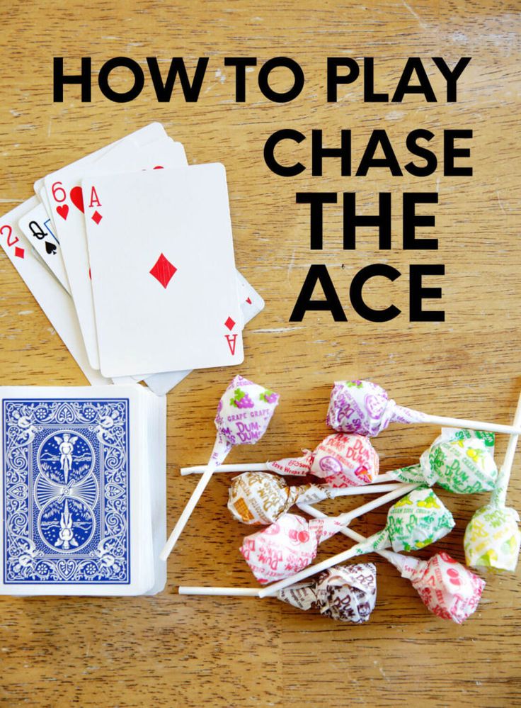 some candy and cards on a table with the words how to play chase the ace
