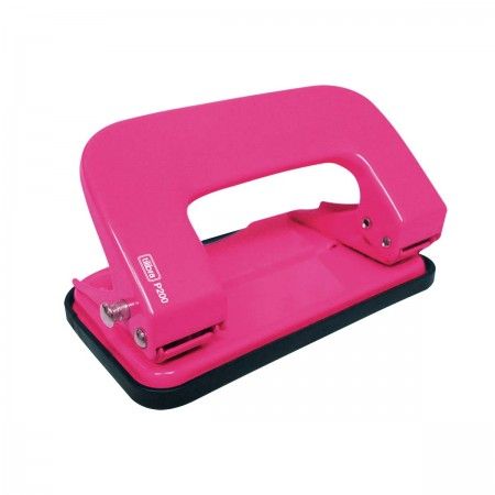 a pink stapler sitting on top of a white surface