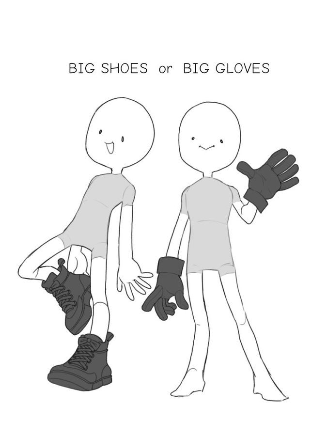 two cartoon figures with gloves on their hands and the words, big shoes or big gloves