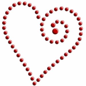 a heart made out of red balls on a white background with the word love spelled in it