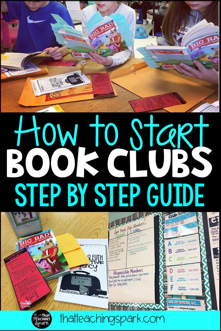 children sitting at a table reading books with the title how to start book clubs step by step guide