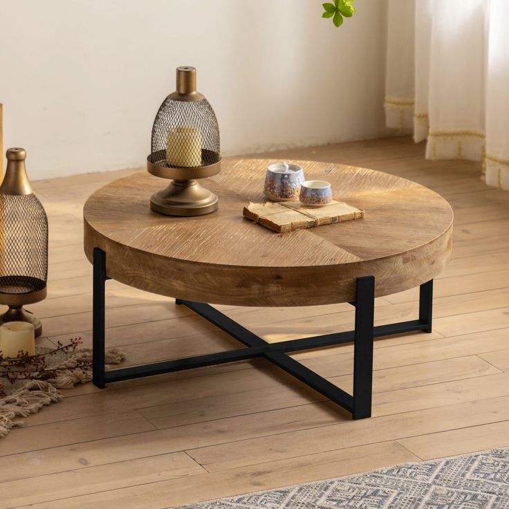 a wooden table sitting on top of a hard wood floor