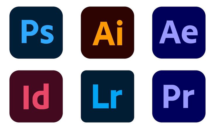 four different colored square icons with the letters in each letter, including an i - d and