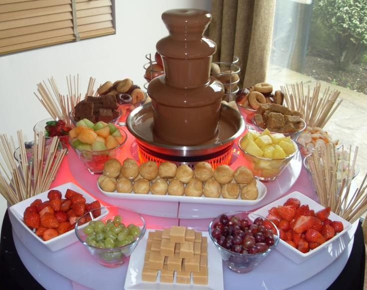 a table topped with lots of food and desserts
