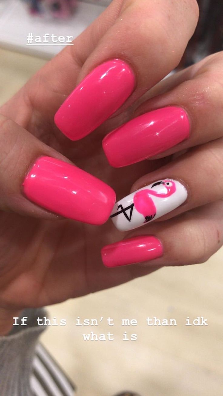 bright pink flamingo nails ... because flamingos are the best Hawaiian Nail Art, Flamingo Nails, Cute Acrylic Nails, Pink Summer Nails, Fun Nails, Summer Acrylic Nails, Paradise Nails, Cruise Nails, Nail Designs Summer