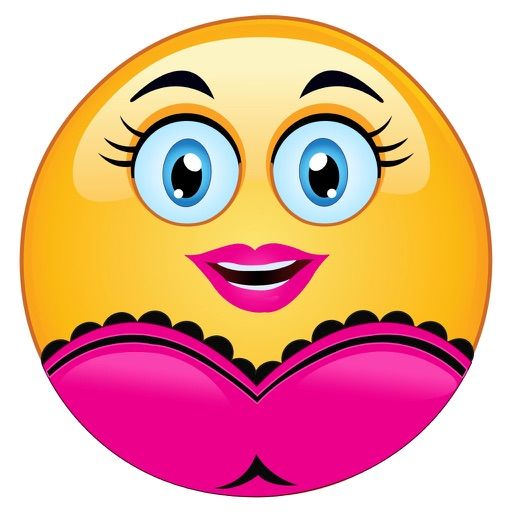 an emoticive yellow smiley face with blue eyes and pink heart - shaped cheeks