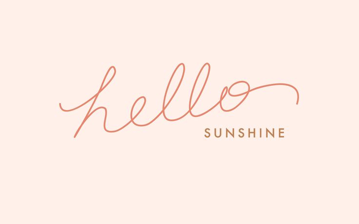 the word hello sunshine written in cursive handwriting on a pink background with an orange outline