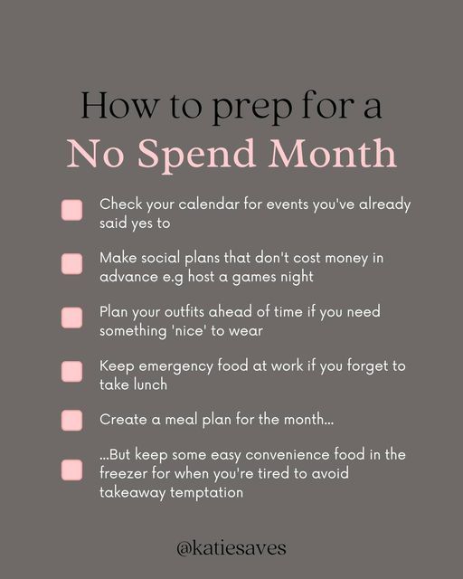 a pink and gray checklist with the words how to prep for a no spend month