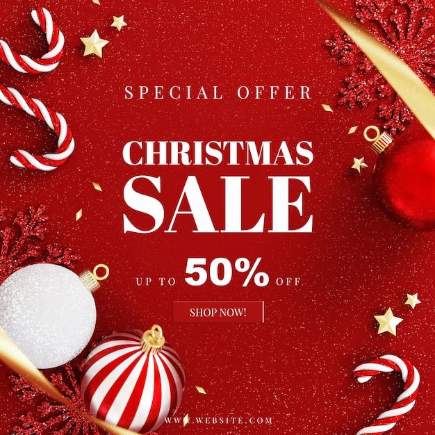 christmas sale with red and white decorations