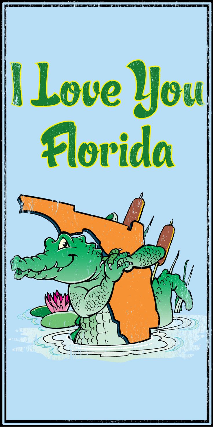 i love you florida with an alligator in the water and text that reads, i love you