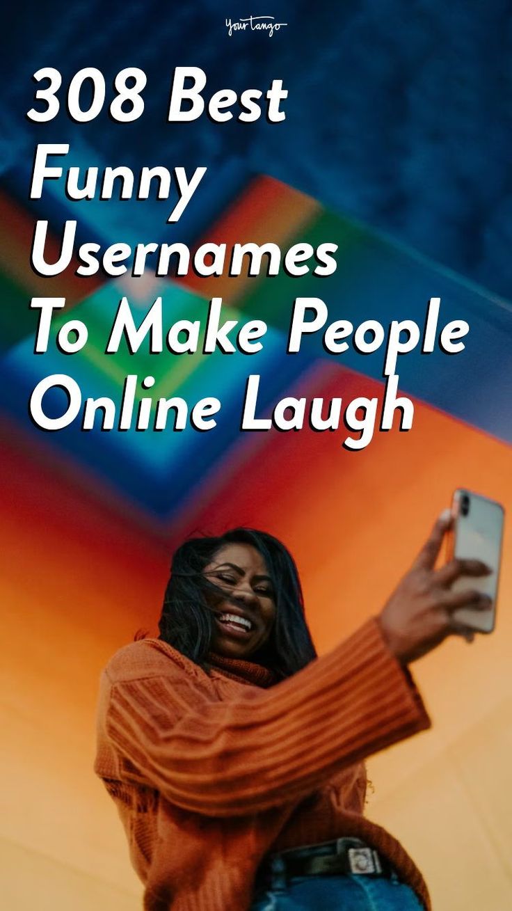 a woman taking a selfie with her cell phone text reads, 30 best funny usernames to make people online laugh