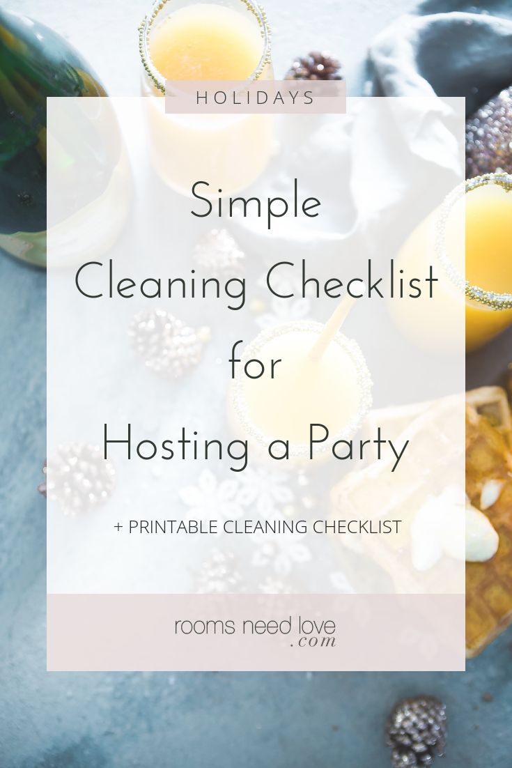 two glasses of orange juice with the words simple cleaning checklist for hosting a party