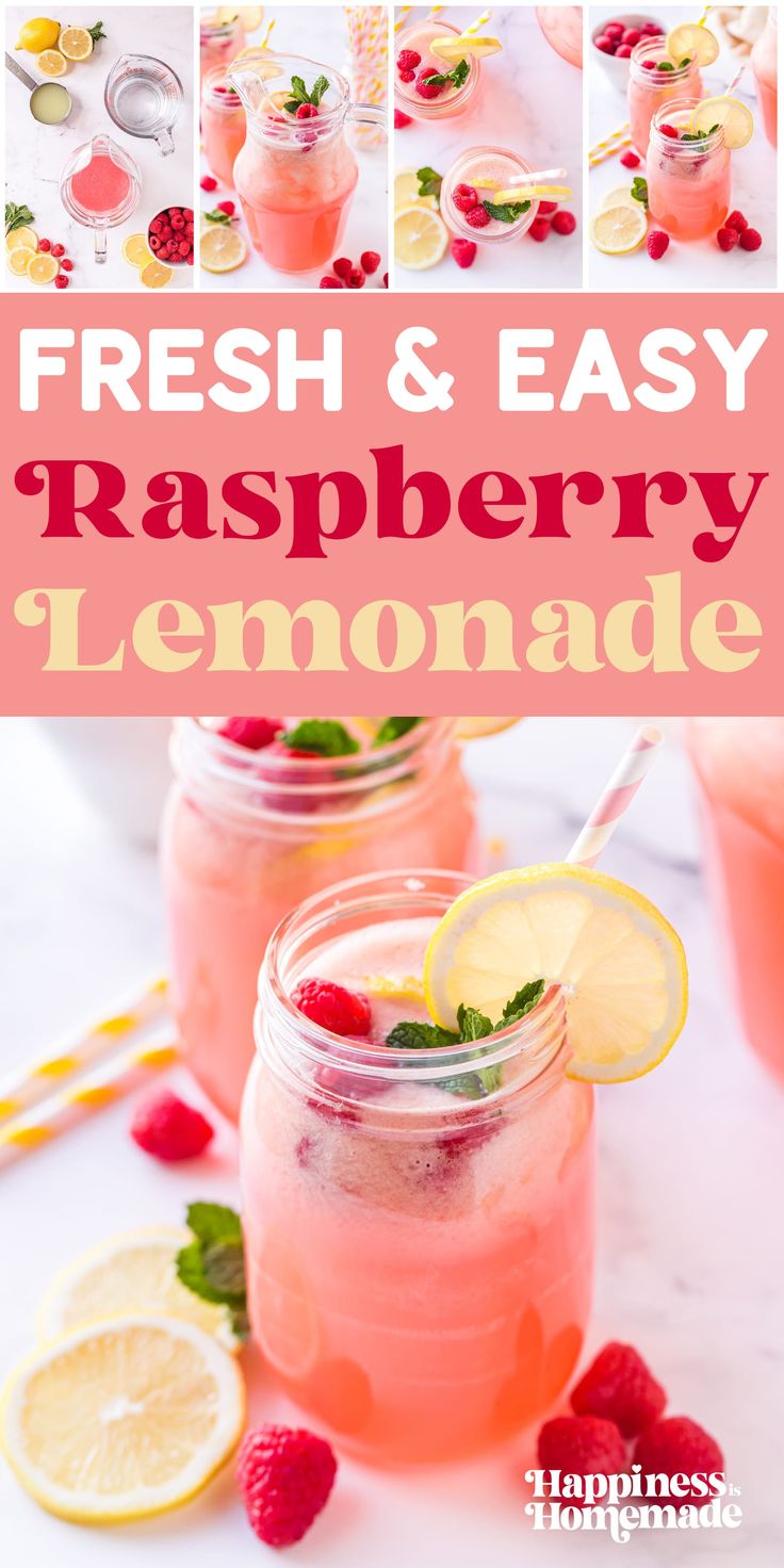 fresh and easy raspberry lemonade in mason jars