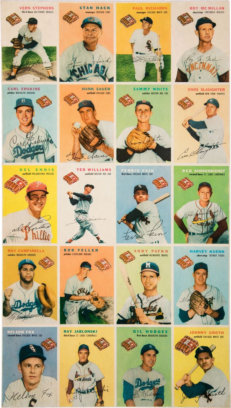 an old baseball card with many different players on it's back side and the names of each team