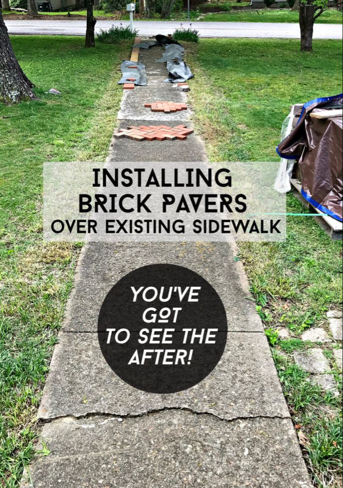 a sidewalk that has some writing on it with the words installing brick pavers over existing sidewalk
