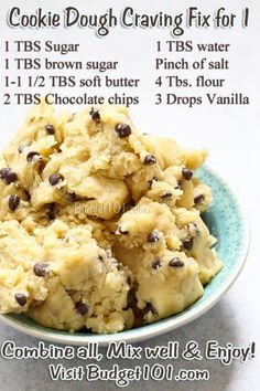 cookie dough craved fixer recipe in a bowl with chocolate chips on top