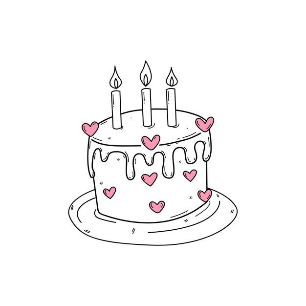 a birthday cake with three candles and hearts on it