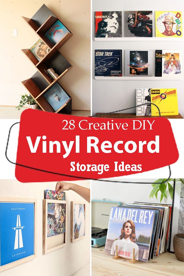 several different pictures with the words vinyl record storage ideas