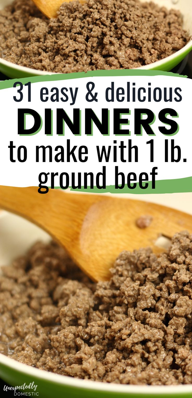 two bowls filled with ground beef and the words, 3 easy & delicious dinners to make with 1lb ground beef
