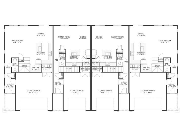 the floor plan for an apartment building with four floors and three bedroom apartments on each level