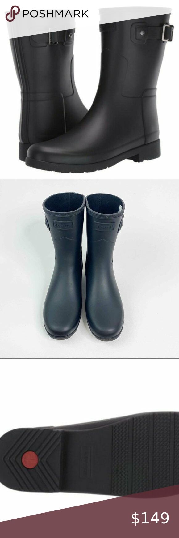 New Hunter Refined Short Rain Boot Black Round Toe Waterproof Breatheable Heels, Humour, Boots, Hunter Shoes, Rubber Rain Boots, Short Rain Boots, Rain Boot, Hunter Refined, Fashion Boots