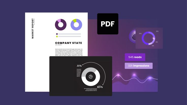 various business brochures are displayed on a purple and black background, including the company's logo