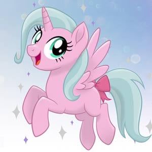 the pinkie pony is flying through the air