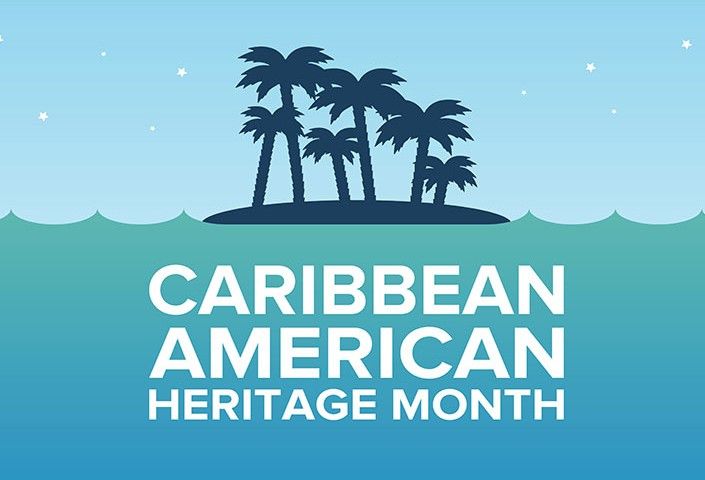 an island with palm trees and the words caribbean american heritage month