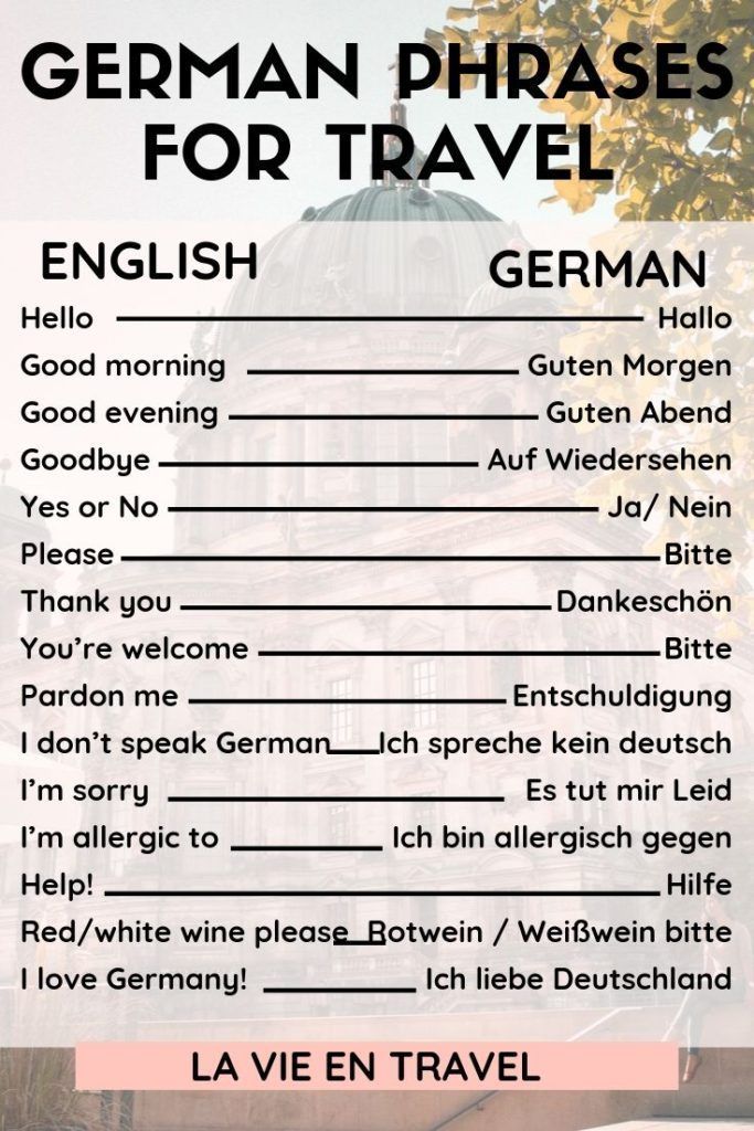 the german phrases for travel are shown