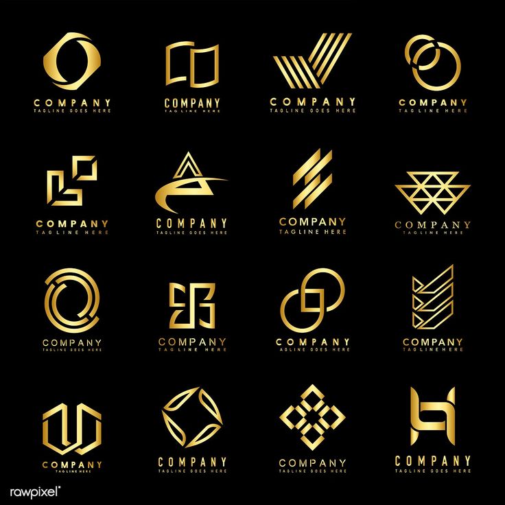 the logos for different companies are shown in gold and black colors on a dark background