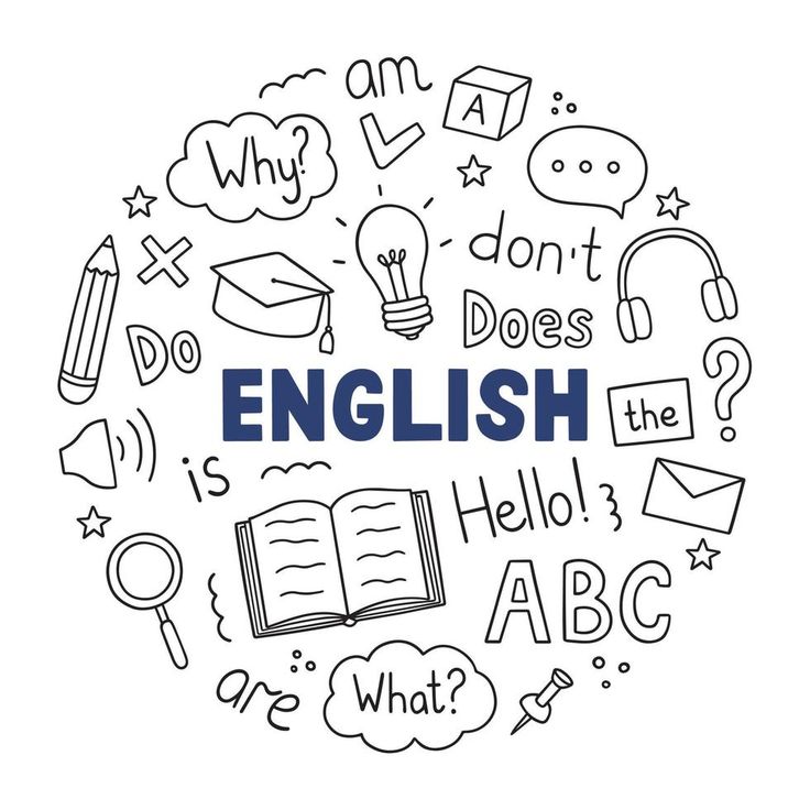 the words english are surrounded by doodles and other things that can be seen in this image
