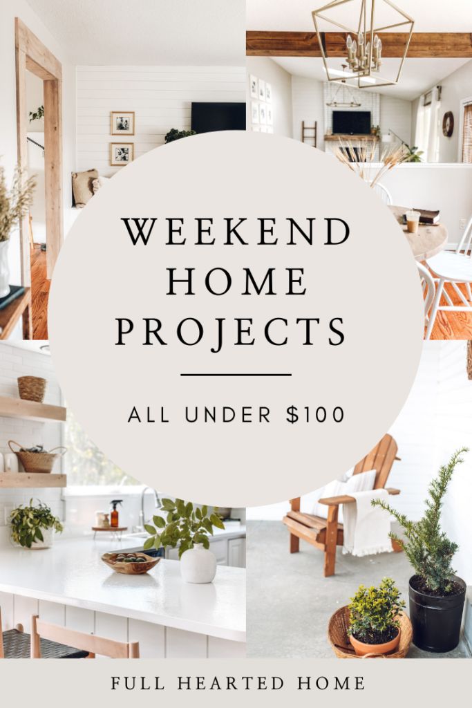 the words weekend home projects all under $ 100 with pictures of chairs and plants in them