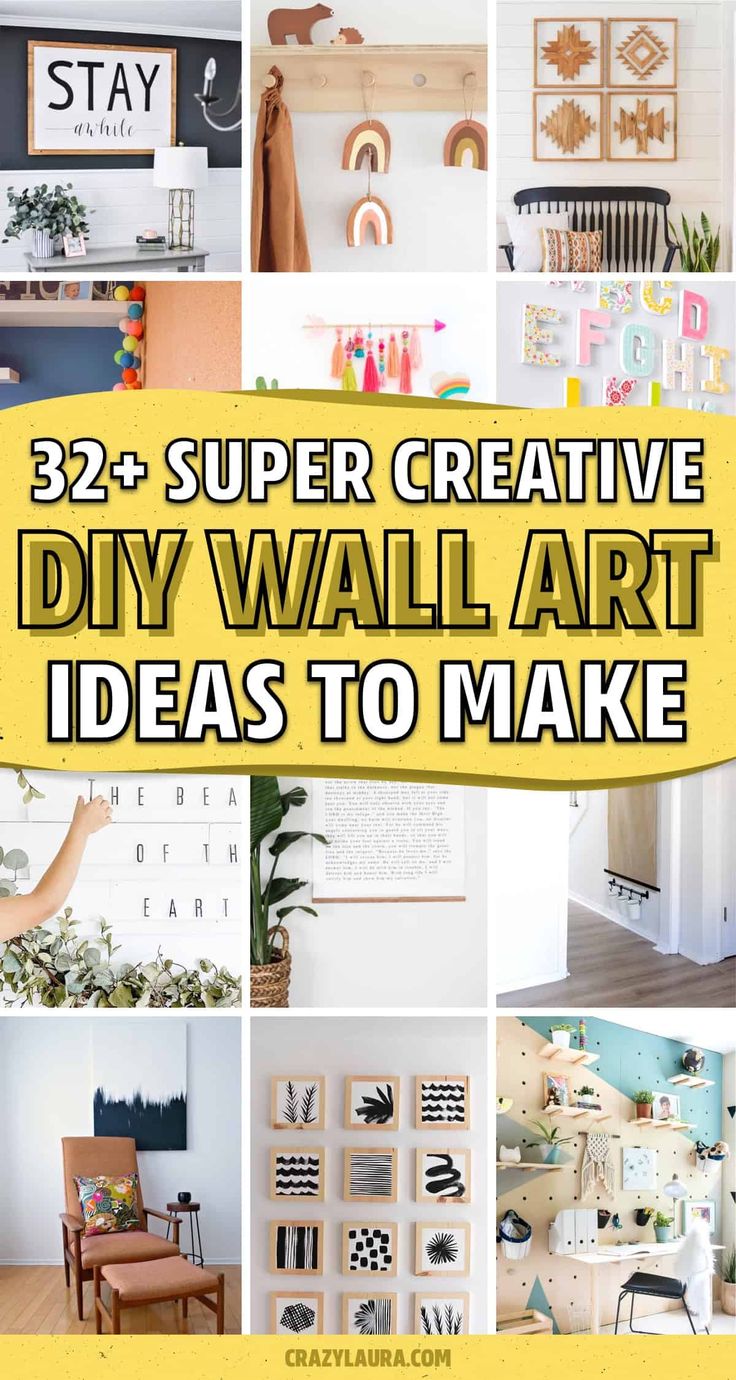 several different pictures with the words super creative diy wall art ideas to make them look like