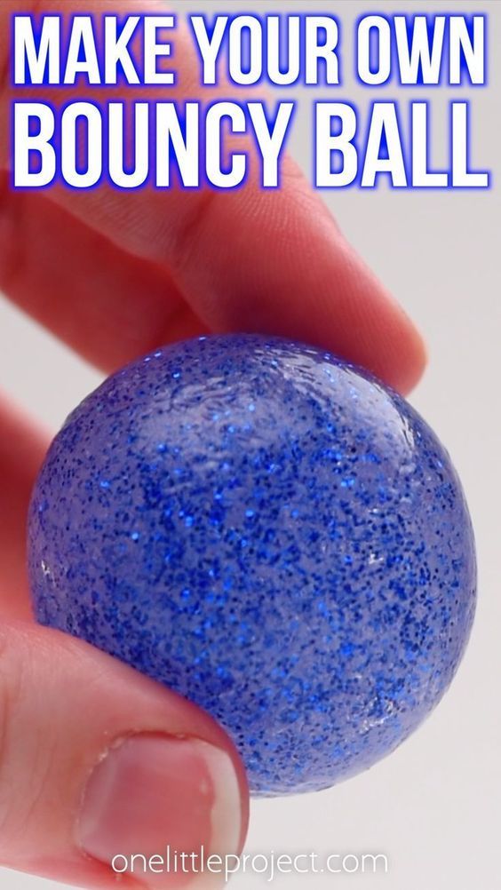 a hand holding a blue ball with the words make your own bouncy ball
