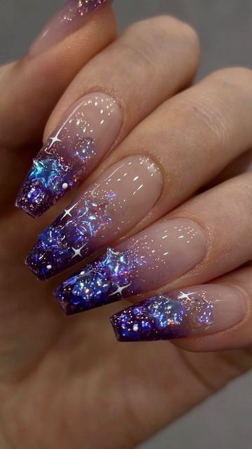 Instagram, Nail Designs, Gel Polish, Galaxy Nail Art, Glitter Gel, Purple Glitter Nails, Purple Nail Designs, Sparkle Nails, Purple Nail Art