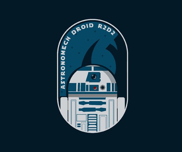 the star wars logo with an image of a r2d2 helmet on it