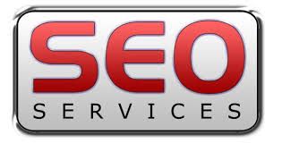 a red and white sign with the word seo services on it's front side