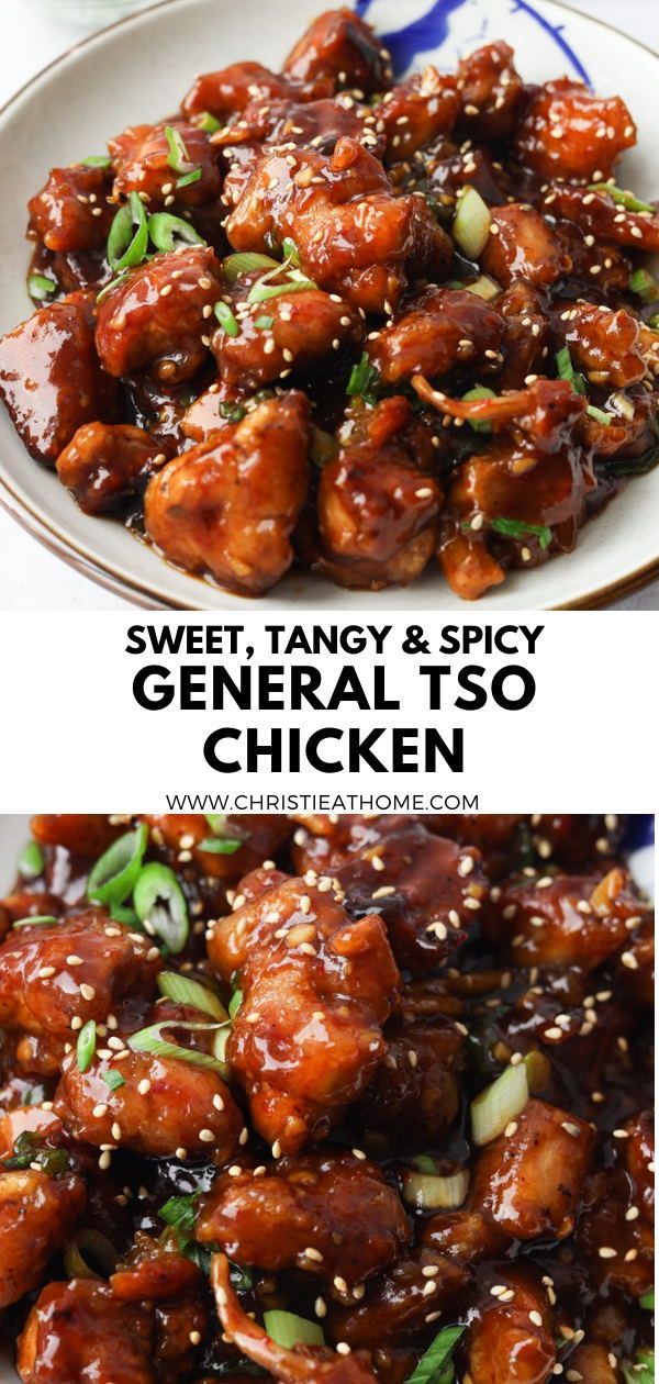 sweet and spicy general tso chicken with sesame seeds