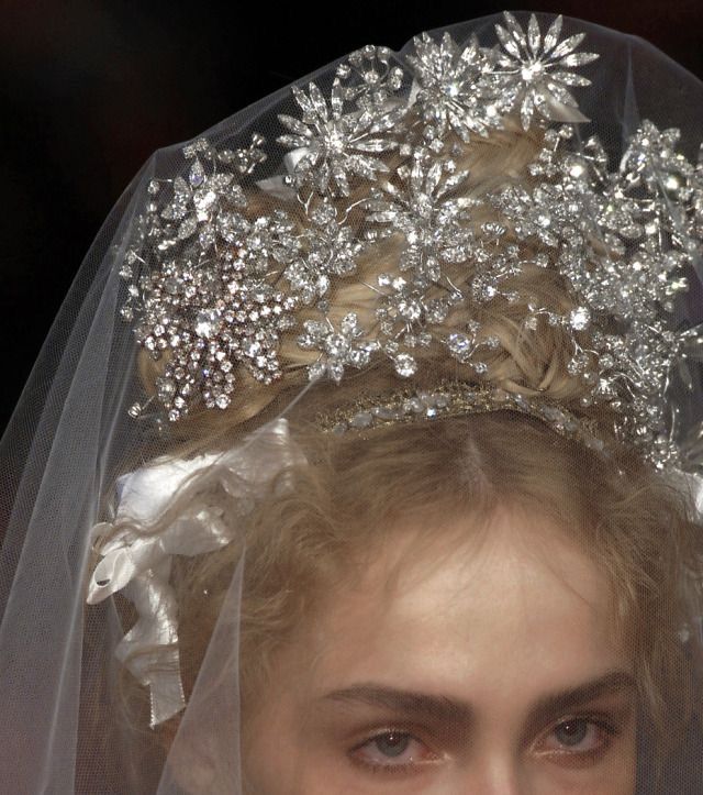 a woman wearing a veil and tiara on her head