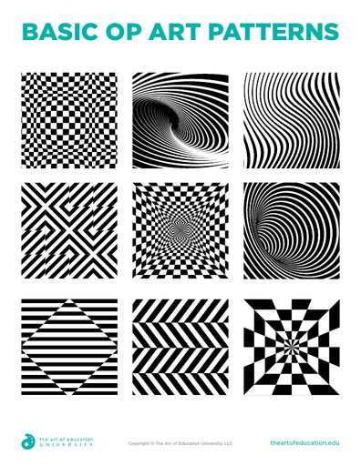 an image of different patterns in black and white, with the text basic op art patterns