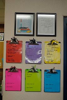 a bulletin board with colorful notes attached to it's sides and pictures on the wall