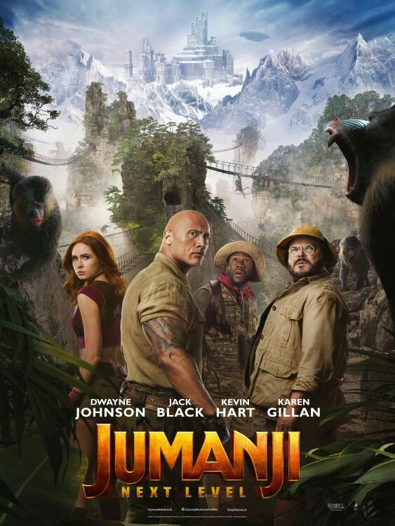 jumanji the next level movie poster with an image of two men and a gorilla