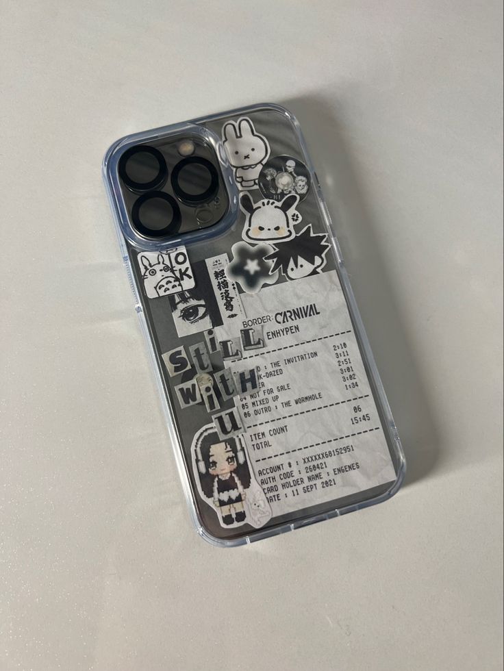 an iphone case with some stickers on it