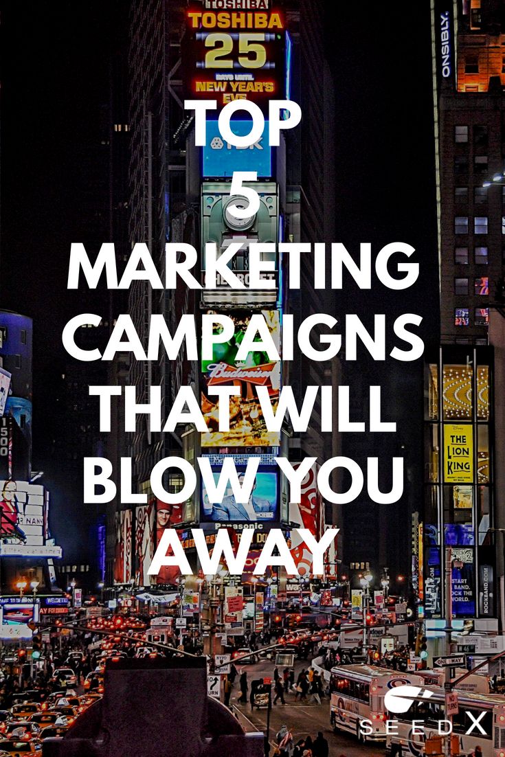 the words top 5 marketing campaign that will blow you away in front of a cityscape