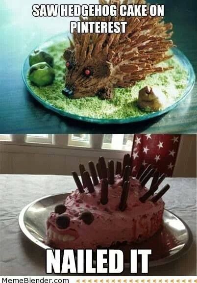 a cake that has been made to look like a hedgehog on top and the caption says, saw hedgehog cake on pinterest nailed it