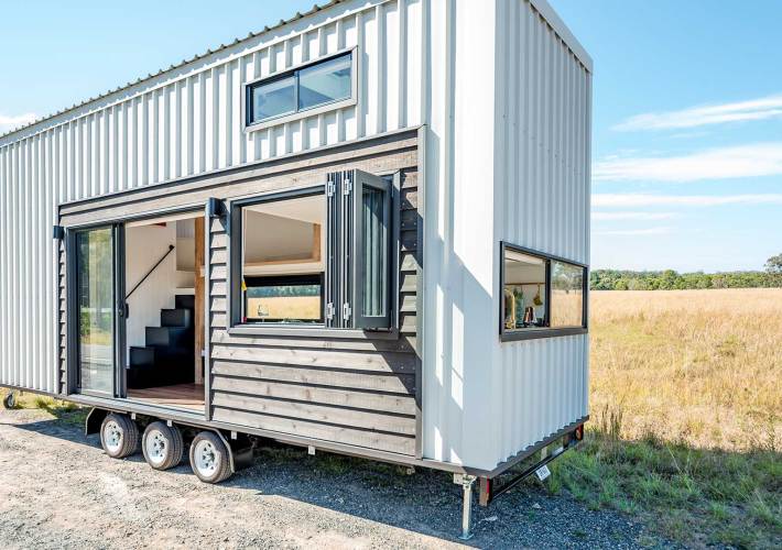 Tiny House built on a flatbed trailer