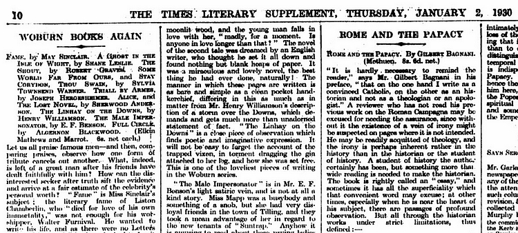 "Woburn Books Again," from the TLS  January 2, 1930.