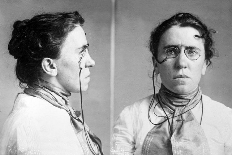 Emma Goldman in a mug shot taken when she was wrongly implicated in the assassination of President William McKinley in 1901. (Emma Goldman Papers)